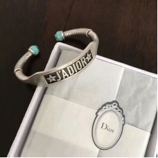 Dior JADIOR Unisex Retro Srebrny Wzór Logo Turkusowo-zielony Otwarta Regulowana Bransoletka