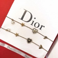 Bransoletka damska Dior White Pearl Bell-Heart w kształcie serca z mosiądzu z diamentami, biało-czarna