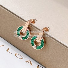 Kolczyki Bvlgari BVLGARI Różowe złoto z malachitem i diamentami Idealne