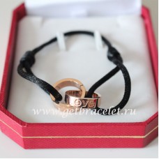 Bransoletka Cartier Double Ring Love z różowego złota i czarnej liny