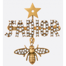 Christian Dior JAdior Star Charming Bee Retro Brass Logo Motif Diamonds broszka