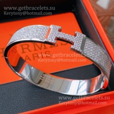 Bransoletka Hermes Clic Clac H z białego złota z diamentami Pave dla kobiet w Singapurze