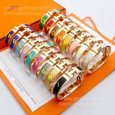 Bransoletka emaliowana Hermes Clic Clac HH w kolorze różowego złota PM 12 mm Cool Lady Jewelry