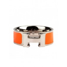 Pierścionek Hermes Enamel Clic H z 18-karatowego białego złota z pomarańczowym