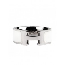 Pierścionek Hermes Enamel Clic H z 18-karatowego białego złota z białym