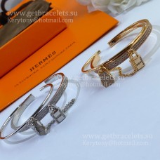 Bransoletka Hermes z zamkiem i kluczem z diamentami, różowe złoto/białe złoto, klasyczna