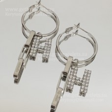 Kolczyki Hermes damskie H LOGO ze srebra próby 925 z diamentami