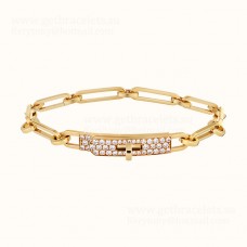 Bransoletka Hermes Kelly Chaine dla kobiet z diamentami, srebro/żółte złoto/różowe złoto
