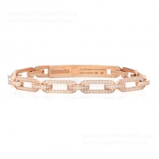 Bransoletka Hermes Kelly Chaine dla kobiet z diamentami, srebro/różowe złoto/żółte złoto