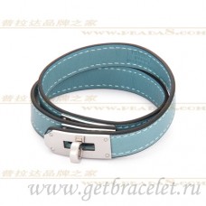 Bransoletka Hermes Rivale Double Wrap w kolorze niebiesko-srebrnym
