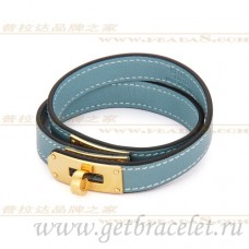 Bransoletka Hermes Rivale Double Wrap w kolorze niebieskim ze złotem