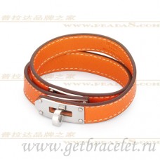 Bransoletka Hermes Rivale Double Wrap w kolorze pomarańczowym ze srebrem