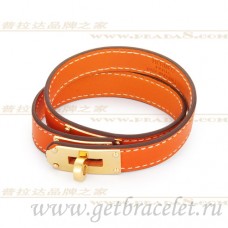 Bransoletka Hermes Rivale Double Wrap w kolorze pomarańczowym ze złotem