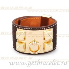 Bransoletka Hermes Collier de Chien w kolorze brązowym ze złotem