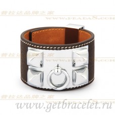 Bransoletka Hermes Collier de Chien w kolorze kawy ze złotem