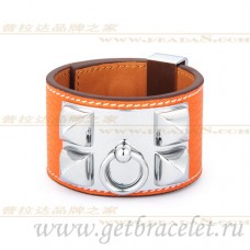 Bransoletka Hermes Collier de Chien w kolorze pomarańczowym ze srebrem