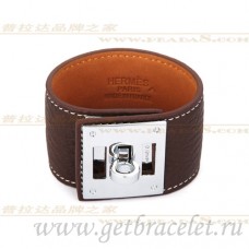 Bransoletka Hermes Kelly Dog w kolorze brązowym ze srebrem