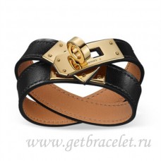 Bransoletka Hermes Rivale Double Wrap w kolorze czarnym ze złotem