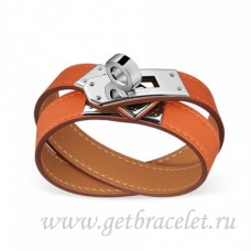 Bransoletka Hermes Rivale Double Wrap w kolorze pomarańczowym ze srebrem