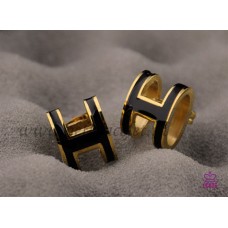Kolczyki Hermes Pop H Black w żółtym złocie