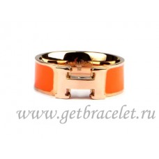 Pierścionek Hermes Enamel Clic H z 18-karatowego różowego złota z pomarańczowym akcentem