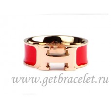 Pierścionek Hermes Enamel Clic H z 18-karatowego różowego złota z czerwonym akcentem