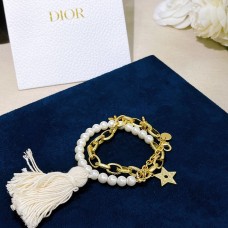 Naszyjnik i bransoletka Christian Dior White Pearl z żółtego złota z ogniwami w kształcie gwiazdy pszczoły z wełny, biżuteria o podwójnym zastosowaniu