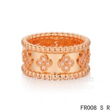 Pierścionek Van Cleef Arpels Clover w kolorze różowym z okrągłymi diamentami