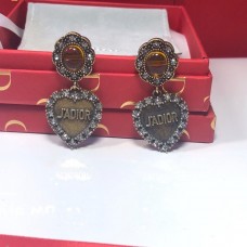 Dior LAmour Avenir Żółty kryształowy wisiorek w kształcie serca Kolczyki damskie w kolorze starego złota z diamentami