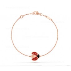Bransoletka Van Cleef Arpels Lucky Long z otwartymi skrzydłami, biedronka, różowe złoto, karneol, onyks