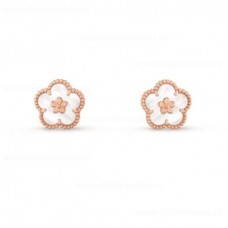 Kolczyki Van Cleef Arpels Lucky Long w kolorze śliwkowego kwiatu, różowe złoto, masa perłowa