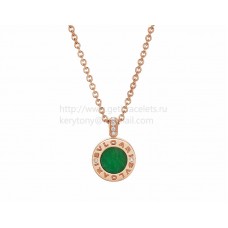 BVLGARI Naszyjnik BVLGARI z różowego złota z zielonym jadeitem i diamentami Pave