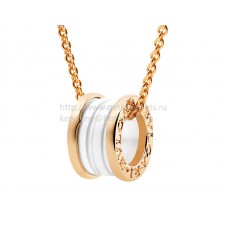 Wisiorek Bvlgari B.zero1 z białym ceramicznym łańcuszkiem z różowego złota