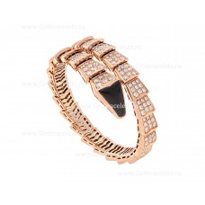 Bransoletka Bvlgari Serpenti Viper One-Coil z 18-karatowego różowego złota z pełnym wysadzaniem diamentami i elementem onyksu na główce Bransoletka Bvlgari Serpenti Viper One-Coil z 18-karatowego różowego złota z pełnym wysadzaniem diamentami i elementem onyksu na główce