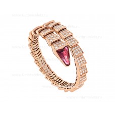 Bransoletka Bvlgari Serpenti Viper One-coil z 18-karatowego różowego złota z pełnym wysadzaniem diamentów i rubelitem na czubku Bransoletka Bvlgari Serpenti Viper One-coil z 18-karatowego różowego złota z pełnym wysadzaniem diamentów i rubelitem na czubku