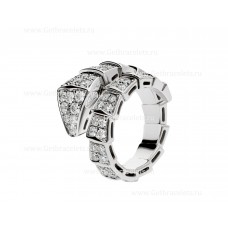 Pierścionek Bvlgari Serpenti Viper One-Coil z 18-karatowego białego złota z pełnym diamentowym szlifem