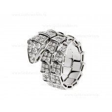 Pierścionek Bvlgari Serpenti Viper Two-Coil z 18-karatowego białego złota z pełnym diamentowym szlifem