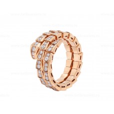 Pierścionek Bvlgari Serpenti Viper Two-coil z 18-karatowego różowego złota z diamentami Pave