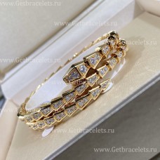 Bransoletka Bvlgari Serpenti Viper Two-Coil z 18-karatowego żółtego złota z diamentami Pave Bransoletka Bvlgari Serpenti Viper Two-Coil z 18-karatowego żółtego złota z diamentami Pave