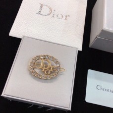 Broszka owalna Christian Dior z motywem logo z mosiądzu i białymi kryształkami