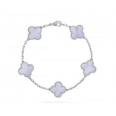 Bransoletka Van Cleef Arpels Alhambra z 5 motywami z białego złota i chalcedonu