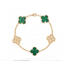 Bransoletka Van Cleef Arpels Alhambra 5 motywów z diamentami i malachitem Bransoletka Van Cleef Arpels Alhambra 5 motywów z diamentami i malachitem