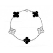 Bransoletka Van Cleef Arpels Alhambra 5 motywów z diamentami i onyksem Bransoletka Van Cleef Arpels Alhambra 5 motywów z diamentami i onyksem