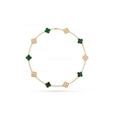 Naszyjnik Van Cleef Arpels Alhambra 10 motywów, żółte złoto z diamentami i malachitem