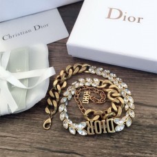 Naszyjnik z logo Dior Dior, gruby łańcuszek, markiza, diament, damski, antyczny mosiądz, biały kryształ, sztuczny naszyjnik