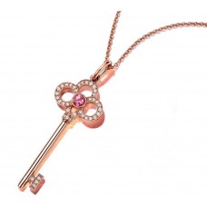 Naszyjnik z zawieszką Tiffany Keys Mini Crown Keys w kolorze różowym z kryształkami i diamentami w kolorze różowego złota, srebrny