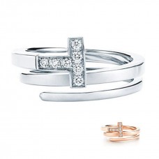 Pierścionek Tiffany T ze srebra próby 925 z okrągłymi diamentami w promocji