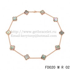 Naszyjnik Van Cleef Arpels Alhambra z różowego złota, 10 motywów, szara masa perłowa, 45 cm