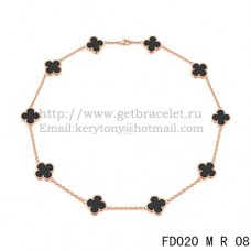 Naszyjnik Van Cleef Arpels Alhambra z różowego złota, 10 motywów, z czarnego agatu i masy perłowej, 45 cm