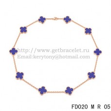 Van Cleef Arpels Alhambra Naszyjnik z różowego złota 10 motywów z kamienia lapis lapis masa perłowa 45 cm